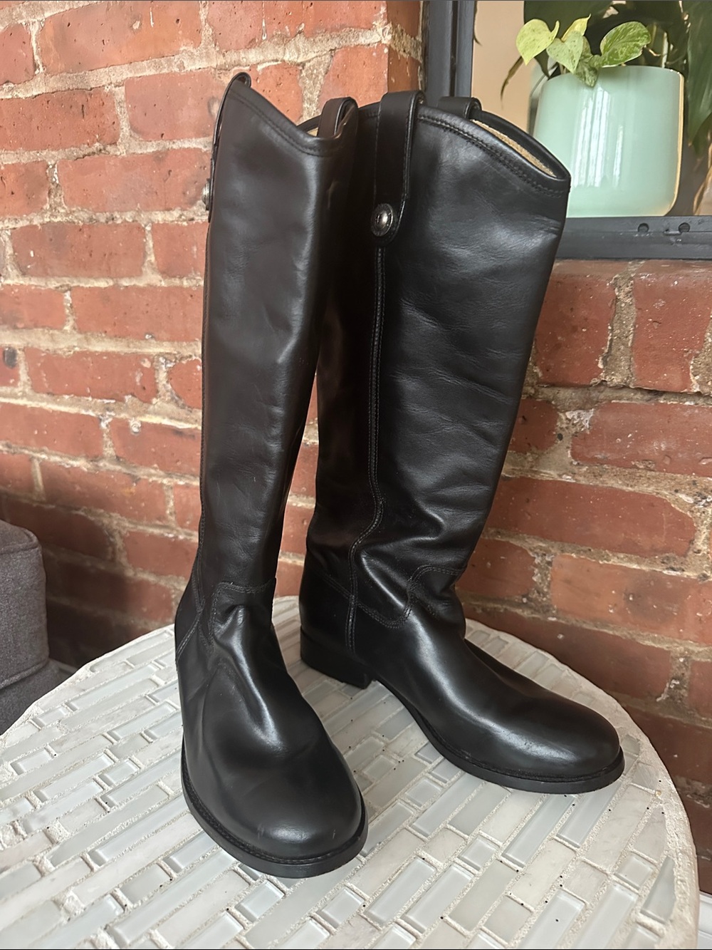 Frye Black Leather Knee-High Riding Boots